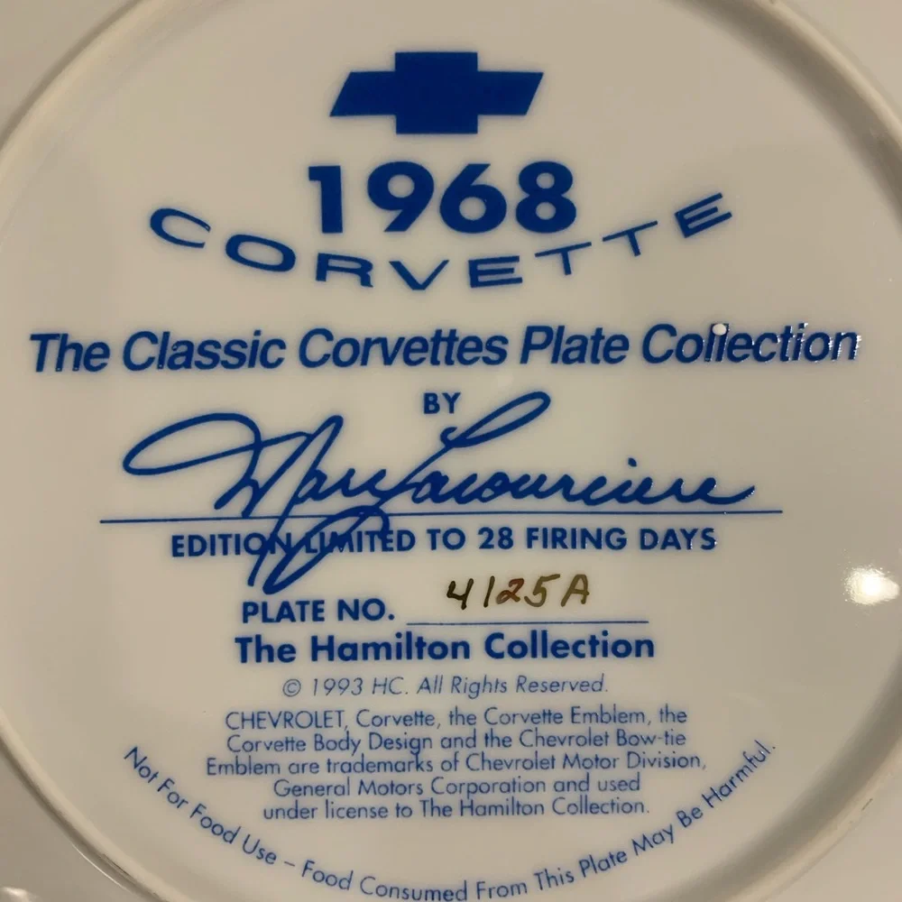 The Hamilton Collection 1968 Corvette Plate # 4125A